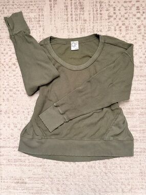 Aerie Waffle-Knit Olive Green Sweater